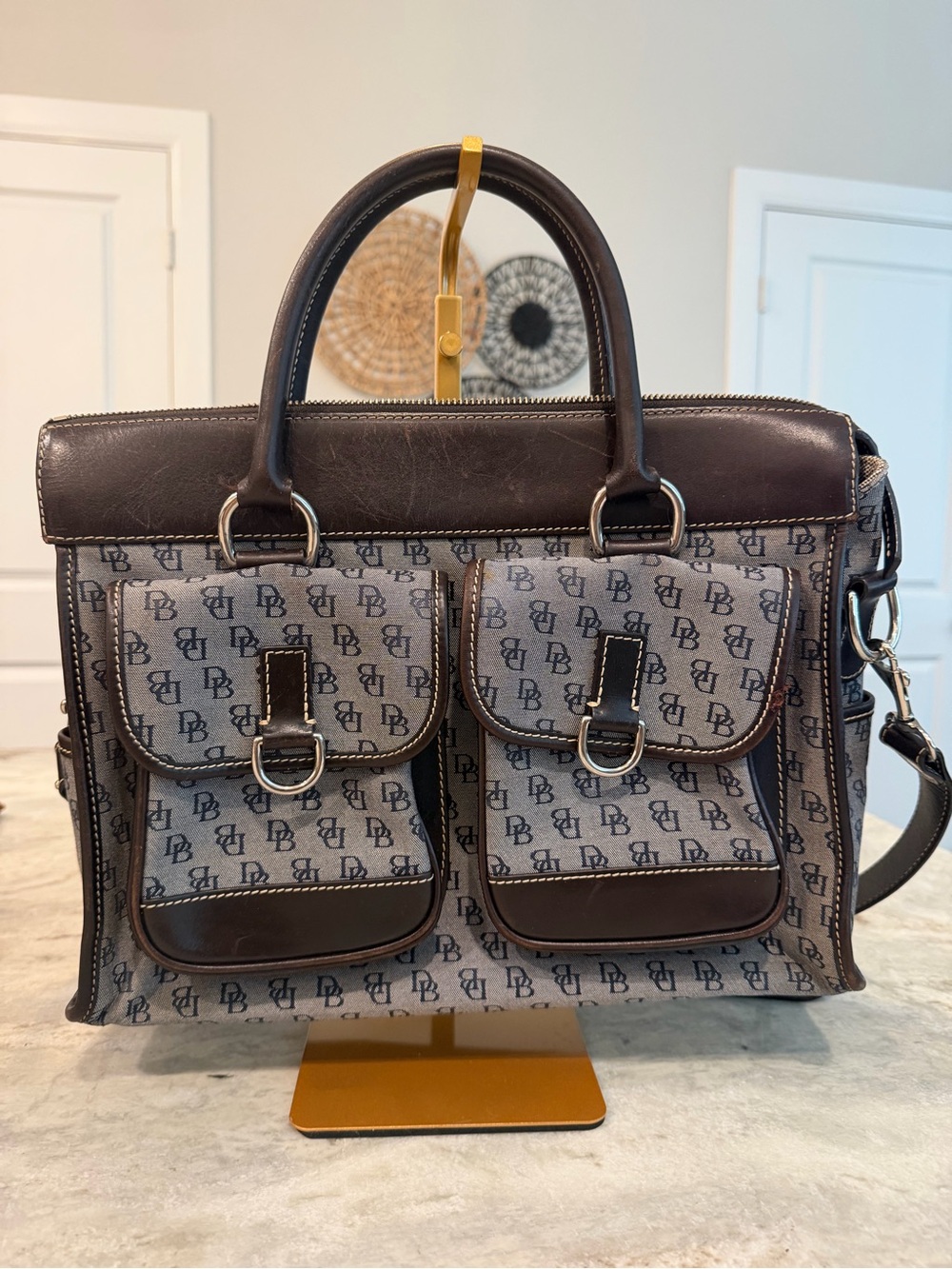 Dooney & Bourke Brown Logo Canvas Double Front-Pocket Satchel
